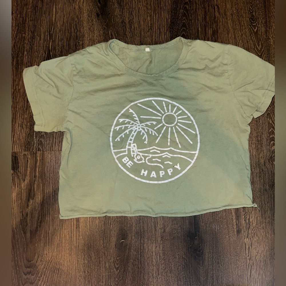 Green Graphic Tee with Palm Tree Design